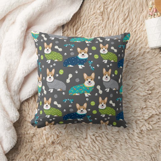 Corgi's in Pjs pillows クッション (ブランケット)