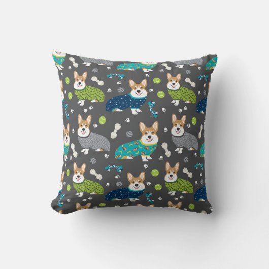Corgi's in Pjs pillows クッション (正面)