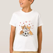 Corgis with soccer ball for Valentine's Day Tシャツ (正面)