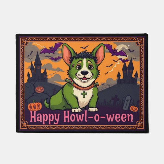 Corgistein Happy Howl-o-ween ドアマット (正面)