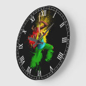 Cori Reithのラスタのレゲエのラスタの人音楽落書き ラージ壁時計 (傾斜)