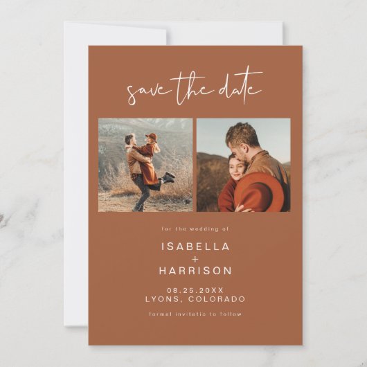 CORIANDER Boho Terracotta写真Save the Date 招待状 (正面)