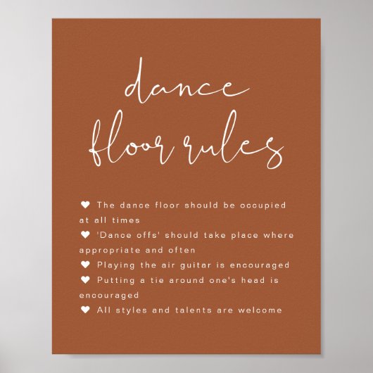 CORIANDER Boho Terracotta Dance Floor Rules Sign ポスター (正面)