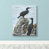 Cormorants on Rocks Print on Canvas キャンバスプリント (インサイチュ (ウッドフロア))