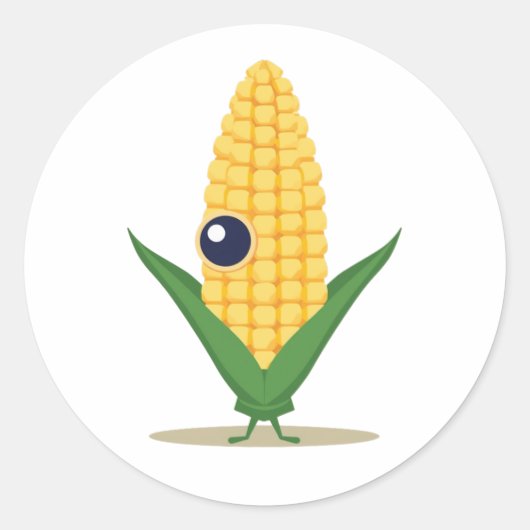 Corn Alien – Funny Farm Food Character ラウンドシール (正面)