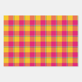 Corn and Razzmatazz Plaid Yellow Pink ラッピングペーパーシート