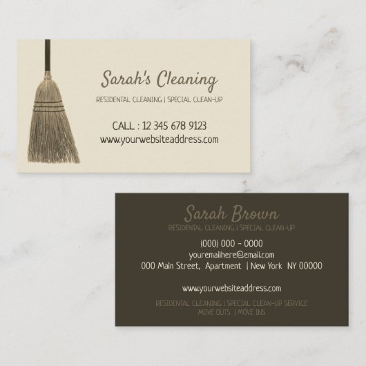 Corn Broom Cleaning janitorial 名刺 (正面/裏面)