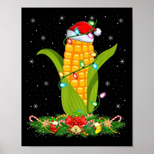 Corn Christmas Lights Funny Santa Hat Corn Xmas  ポスター (正面)