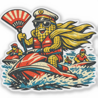 Corn Commander Surf Patrol — Vintage Summer Ocean  シール