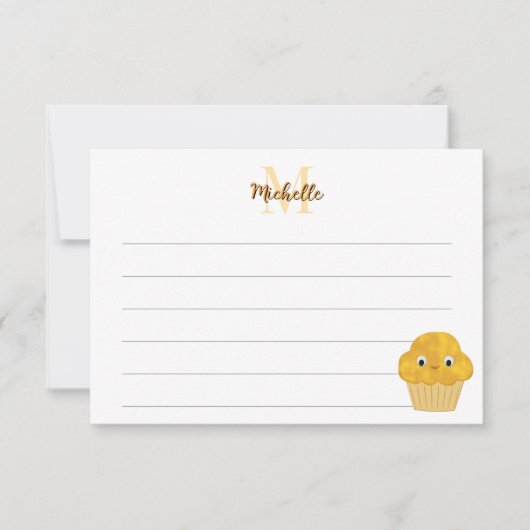 Corn Muffin Cute Drawing Lined Monogram ノートカード (正面)
