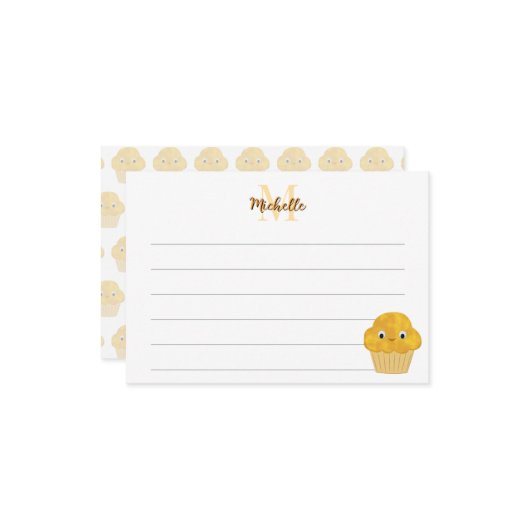 Corn Muffin Cute Drawing Lined Monogram ノートカード (正面/裏面インサイチュ)