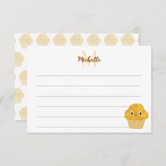 Corn Muffin Cute Drawing Lined Monogram ノートカード (正面/裏面)