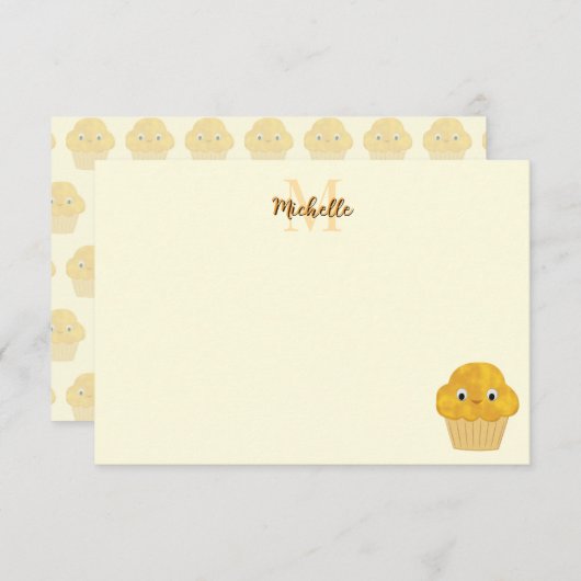 Corn Muffin Cute Drawing Monogram Cream ノートカード (正面/裏面)
