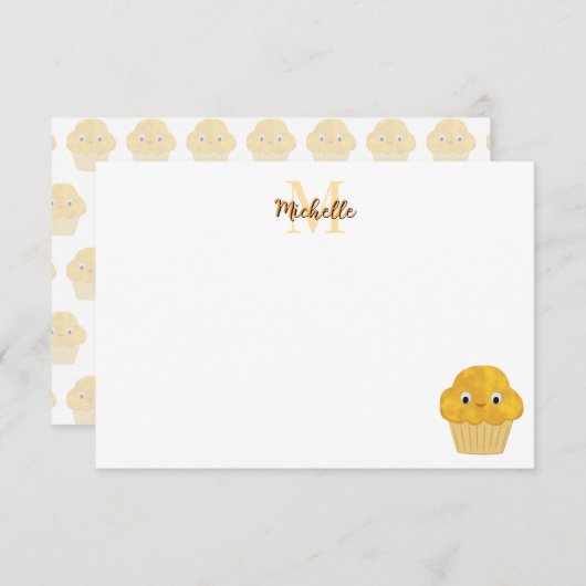 Corn Muffin Cute Drawing Monogram Personalized ノートカード (正面/裏面)