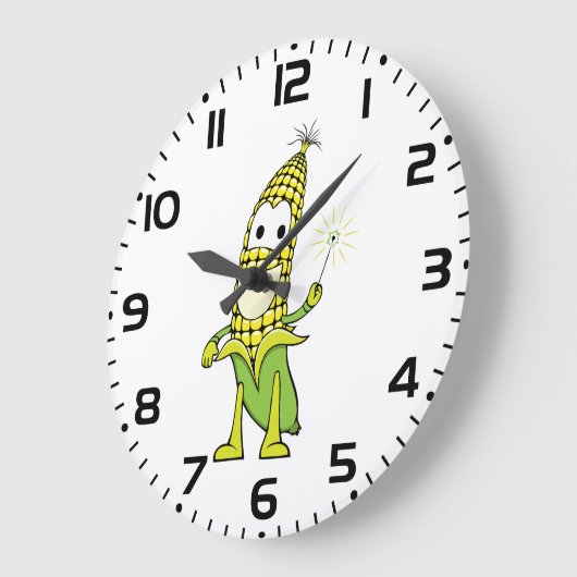 Corn Wizard Character with Magic Wand ラージ壁時計 (傾斜)