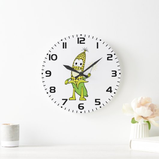 Corn Wizard Character with Magic Wand ラージ壁時計 (ホーム)