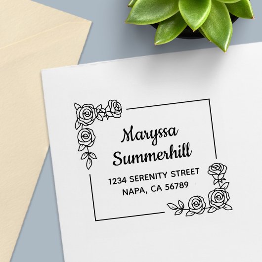 Corner Rose Flowers Bouquet Address セルフインキングスタンプ