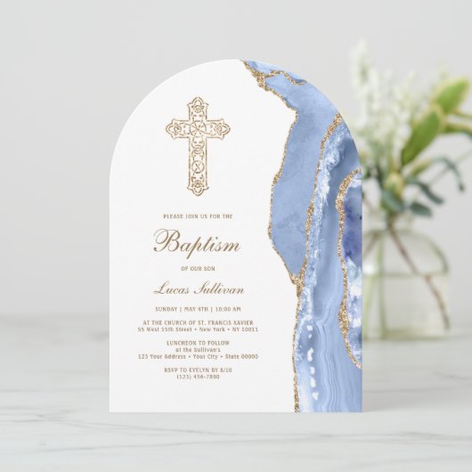 Cornflower Blue Agate Baptism 招待状 (スタンド正面)