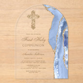 Cornflower Blue Agate First Communion アクリル招待状 (正面)