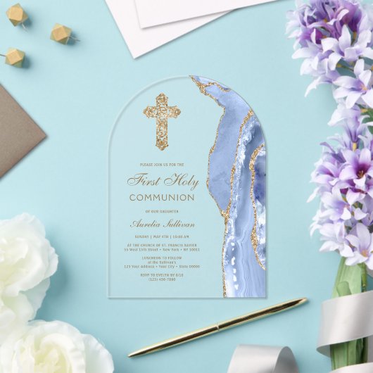 Cornflower Blue Agate First Communion アクリル招待状 (インサイチュ (ウェディング))