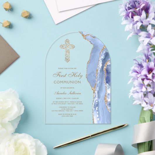 Cornflower Blue Agate First Communion アクリル招待状 (インサイチュ (ウェディング))