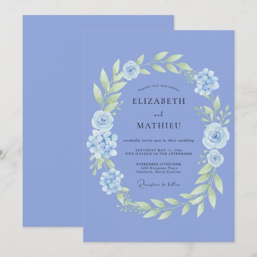 Cornflower Blue Ethereal Spring Wedding 招待状 (正面/裏面)