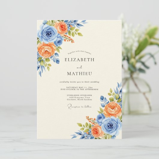 Cornflower Blue Harmonious Spring Wedding 招待状 (スタンド正面)