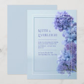 Cornflower Blue Hydrangea Minimalist Frame Wedding 招待状 (正面/裏面)