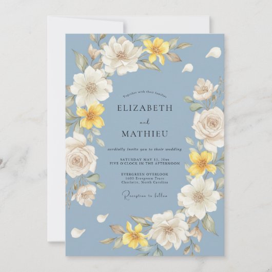 Cornflower Blue Luminous Botanical Wedding 招待状 (正面)