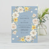 Cornflower Blue Luminous Botanical Wedding 招待状 (スタンド正面)