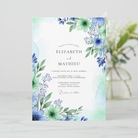 Cornflower Blue Luminous Spring Wedding 招待状 (スタンド正面)