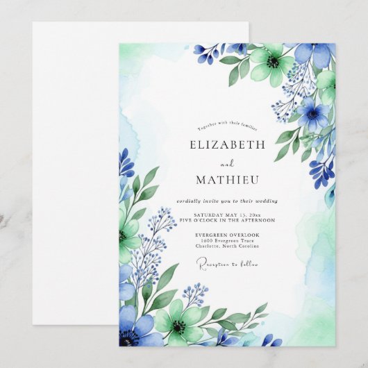Cornflower Blue Luminous Spring Wedding 招待状 (正面/裏面)