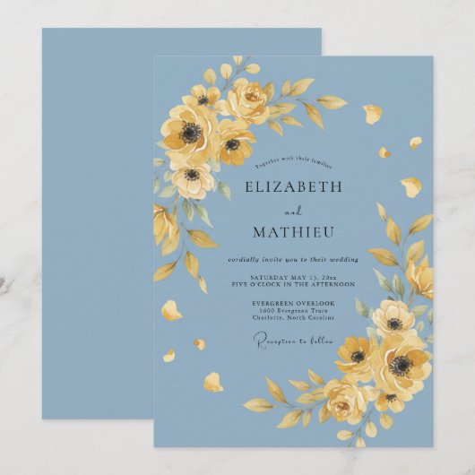 Cornflower Blue Lush Summer Wedding 招待状 (正面/裏面)