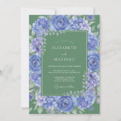 Cornflower Blue Majestic Botanical Wedding 招待状 (正面)