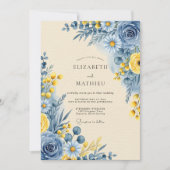 Cornflower Blue Serene Botanical Wedding 招待状 (正面)