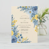 Cornflower Blue Serene Botanical Wedding 招待状 (スタンド正面)