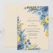 Cornflower Blue Serene Botanical Wedding 招待状 (正面/裏面)