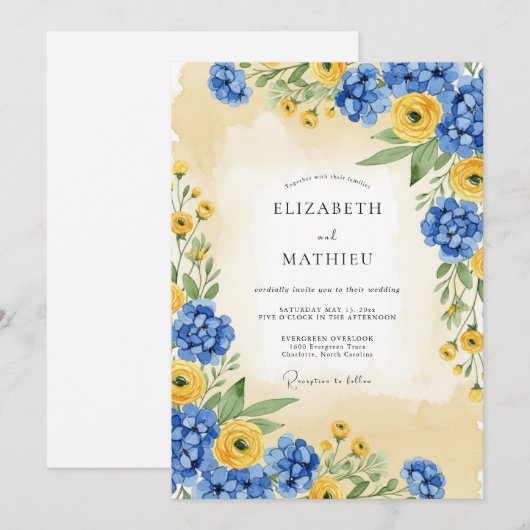 Cornflower Blue Sunny Summer Wedding 招待状 (正面/裏面)