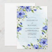 Cornflower Blue Watercolor Spring Wedding 招待状 (正面/裏面)