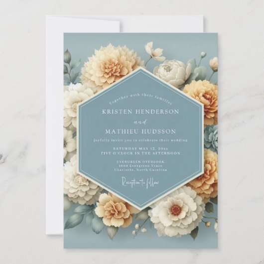 Cornflower Ochre Painterly Wedding 招待状 (正面)