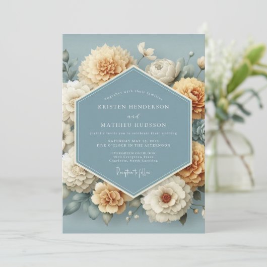 Cornflower Ochre Painterly Wedding 招待状 (スタンド正面)