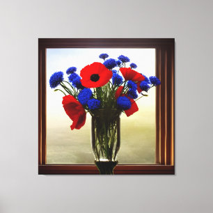 Cornflowers エレガント Poppies by Window Canvas Print キャンバスプリント