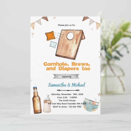 Cornhole and Beer Baby Shower Invitation 招待状 (スタンド正面)