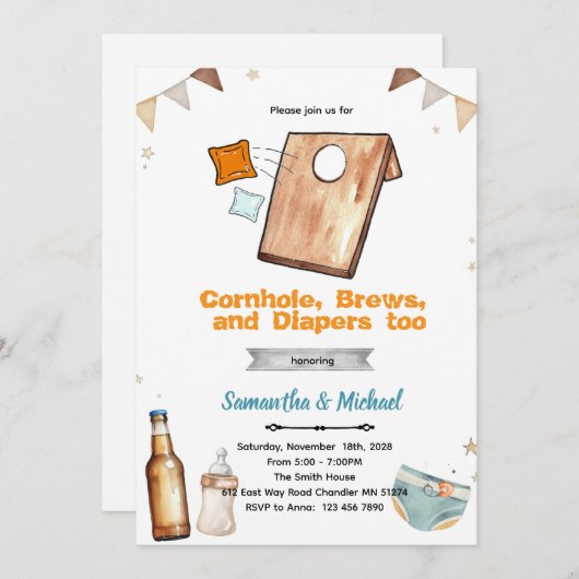 Cornhole and Beer Baby Shower Invitation 招待状 (正面/裏面)