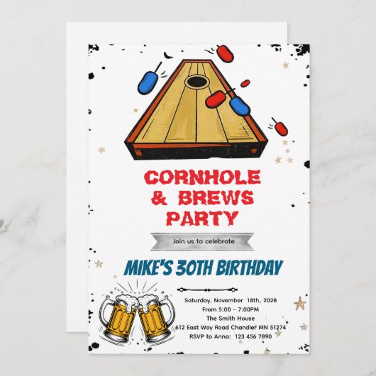 Cornhole and beer party invitation 招待状 (正面/裏面)