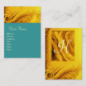 CORNUCOPIAモノグラム明るい金ゴールド黄色、ティール(緑がかった色)、青 名刺 (正面/裏面)