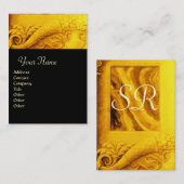 CORNUCOPIAモノグラム、明るい金ゴールド黄色の黒 名刺 (正面/裏面)