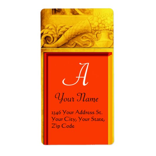 CORNUCOPIAモノグラム、明るい金ゴールド黄色オレンジ ラベル (正面)