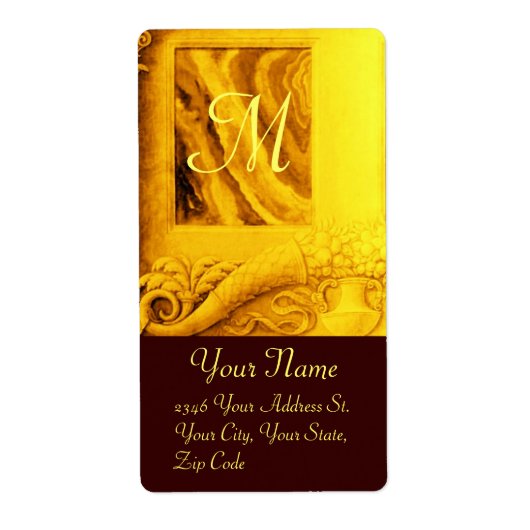 CORNUCOPIAモノグラム、明るい金ゴールド黄褐色 ラベル (正面)