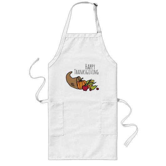 Cornucopia幸せな感謝祭の挨拶カラフル ロングエプロン (正面)